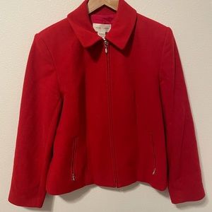 VTG Casual Corner Sz 10 Red Full Zip Wool Sweater Blazer Jacket W/ Pockets